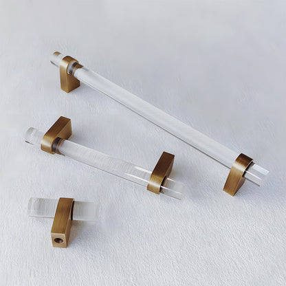Comforsyco Acrylic Round Bar Drawer Pulls and Cabinet Handles with Brass