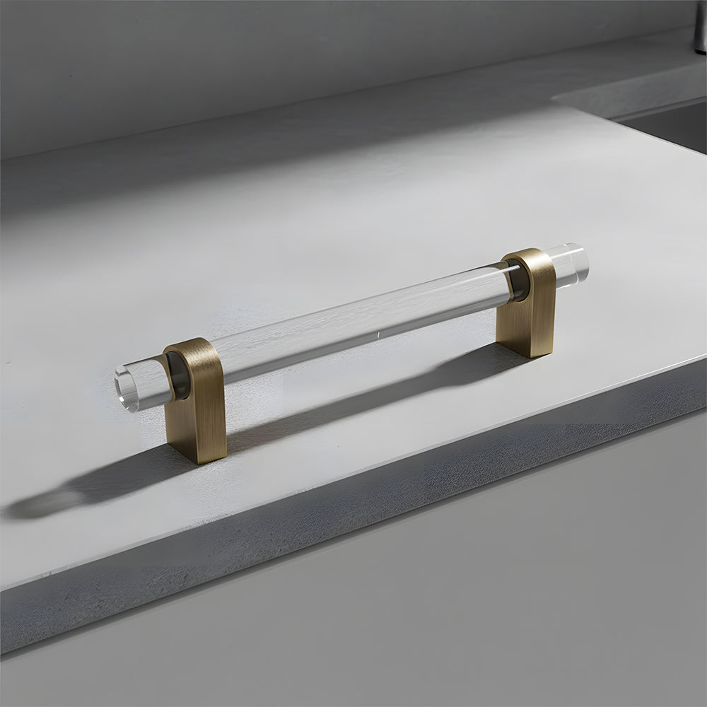 Comforsyco Acrylic Round Bar Drawer Pulls and Cabinet Handles with Brass