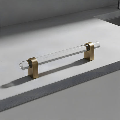Comforsyco Acrylic Round Bar Drawer Pulls and Cabinet Handles with Brass
