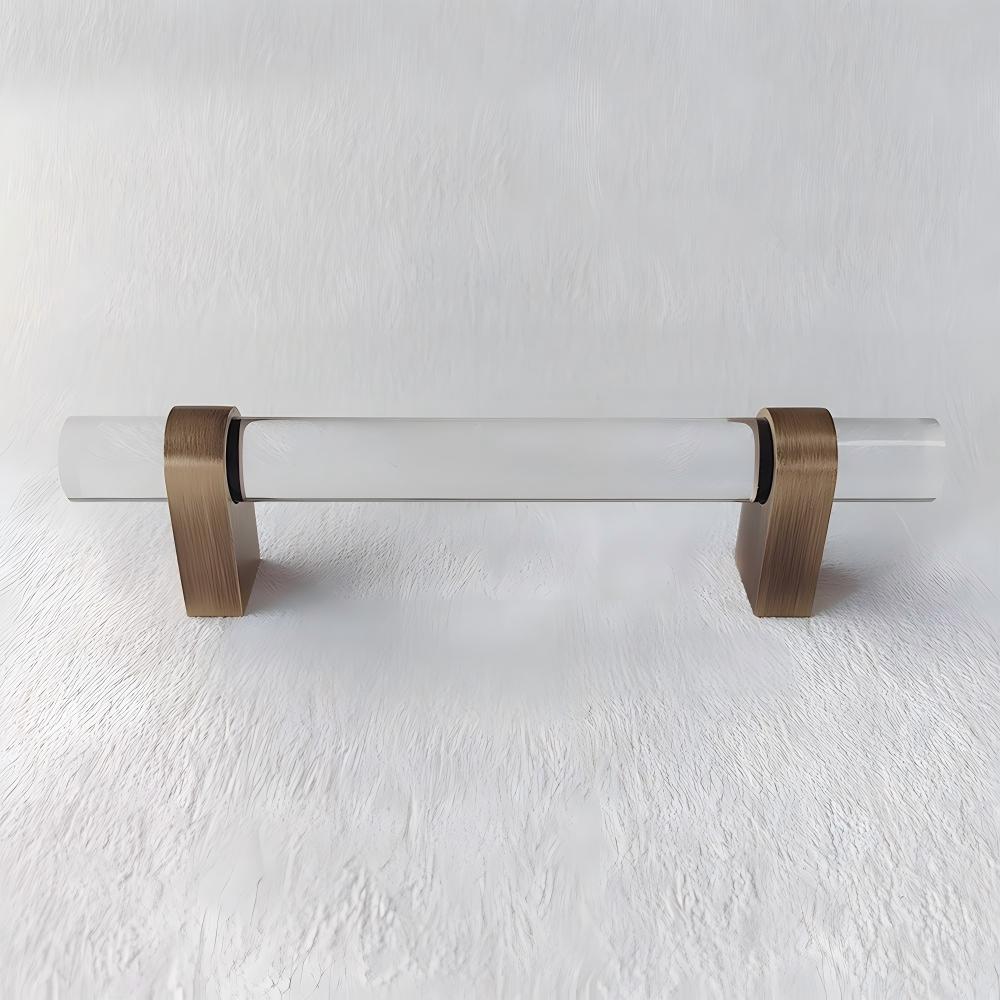 Comforsyco Acrylic Round Bar Drawer Pulls and Cabinet Handles with Brass