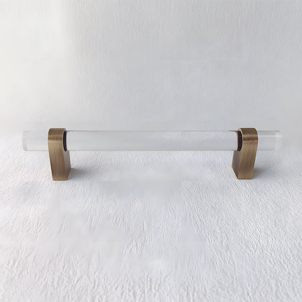 Comforsyco Acrylic Round Bar Drawer Pulls and Cabinet Handles with Brass