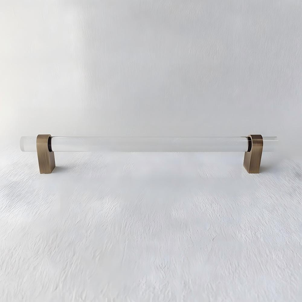 Comforsyco Acrylic Round Bar Drawer Pulls and Cabinet Handles with Brass