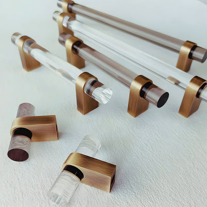 Comforsyco Acrylic Round Bar Drawer Pulls and Cabinet Handles with Brass