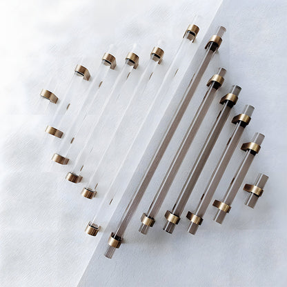 Comforsyco Acrylic Round Bar Drawer Pulls and Cabinet Handles with Brass