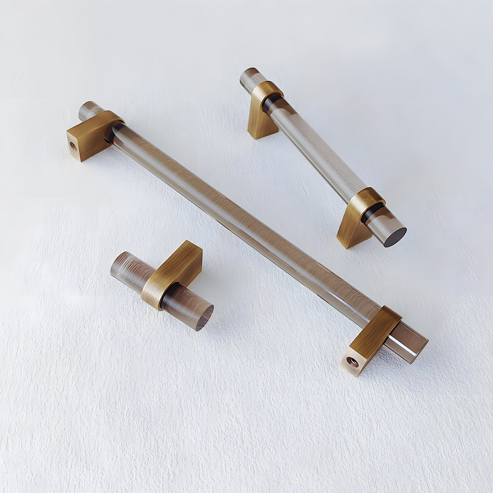 Comforsyco Acrylic Round Bar Drawer Pulls and Cabinet Handles with Brass