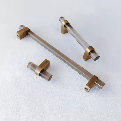 Comforsyco Acrylic Round Bar Drawer Pulls and Cabinet Handles with Brass