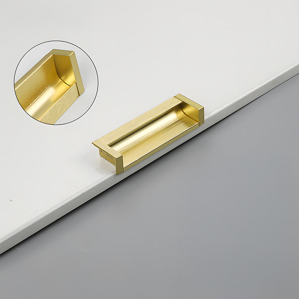 Recessed aluminum finger edge pull, shown clearly with its construction and finish visible