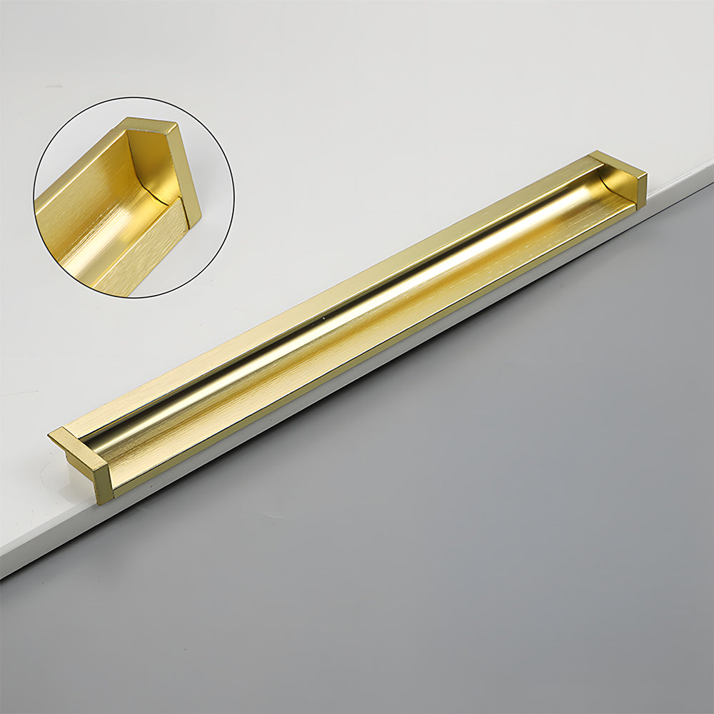 Gold recessed aluminum finger edge pull, presented for reference with its construction and finish visible