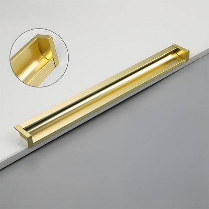 Gold recessed aluminum finger edge pull, presented for reference with its construction and finish visible
