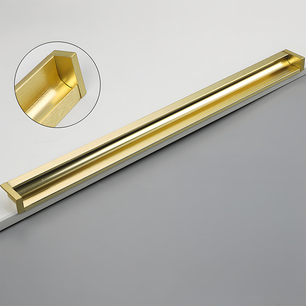 Recessed aluminum finger edge pull, shown at close range with its construction and finish visible