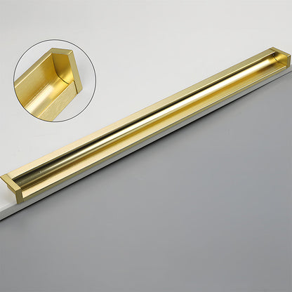 Recessed aluminum finger edge pull, shown at close range with its construction and finish visible