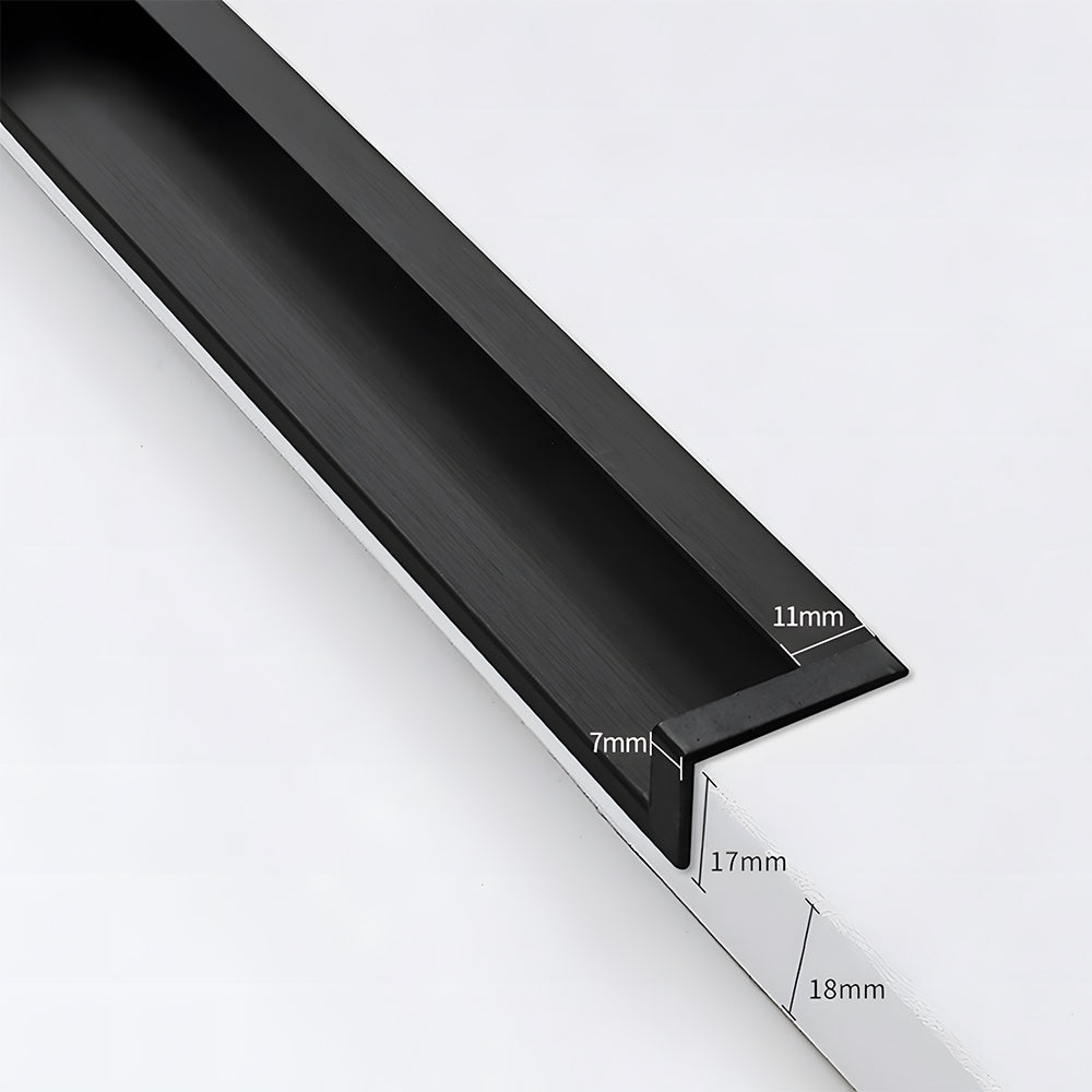 Recessed aluminum finger edge pull, shown clearly with dimensions and centers labeled