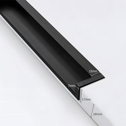 Recessed aluminum finger edge pull, shown clearly with dimensions and centers labeled