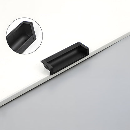 Recessed aluminum finger edge pull, displayed from the side with its construction and finish visible