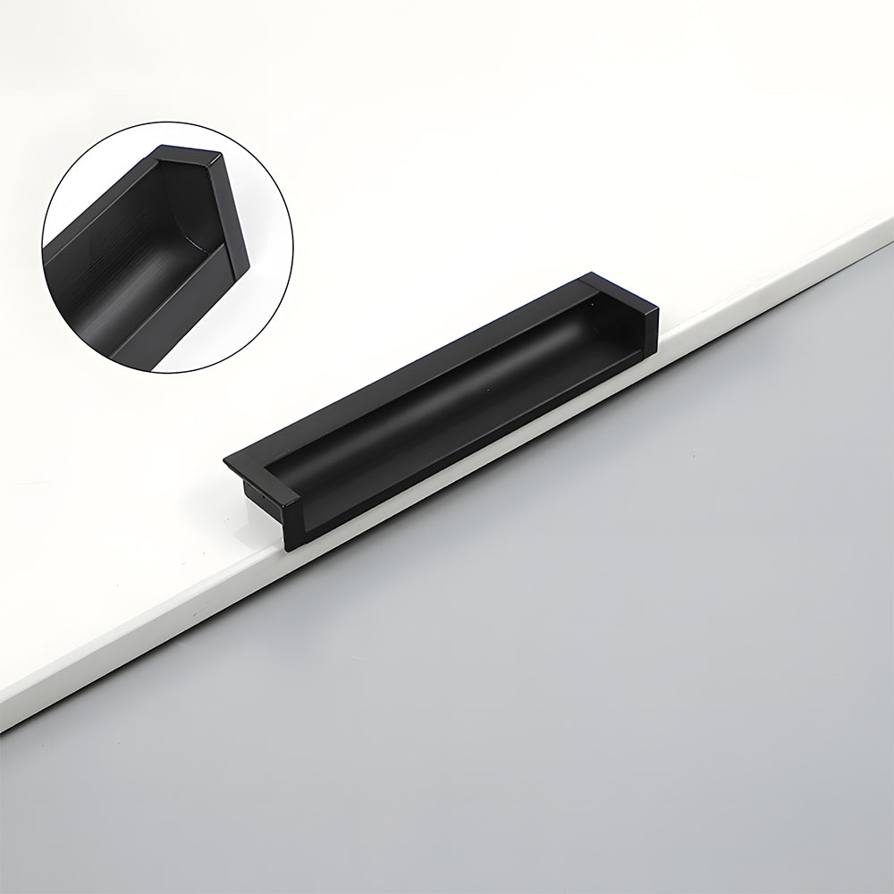 Recessed aluminum finger edge pull, shown in a focused view with its construction and finish visible