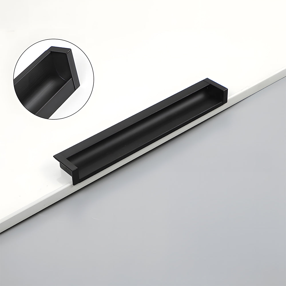 Recessed aluminum finger edge pull, presented in another view with its construction and finish visible