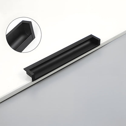 Recessed aluminum finger edge pull, presented in another view with its construction and finish visible