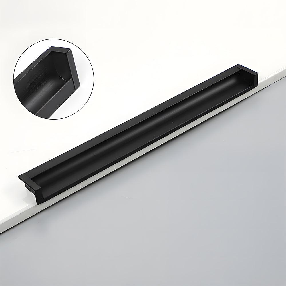 Recessed aluminum finger edge pull, shown clearly showing the surface and mounting form