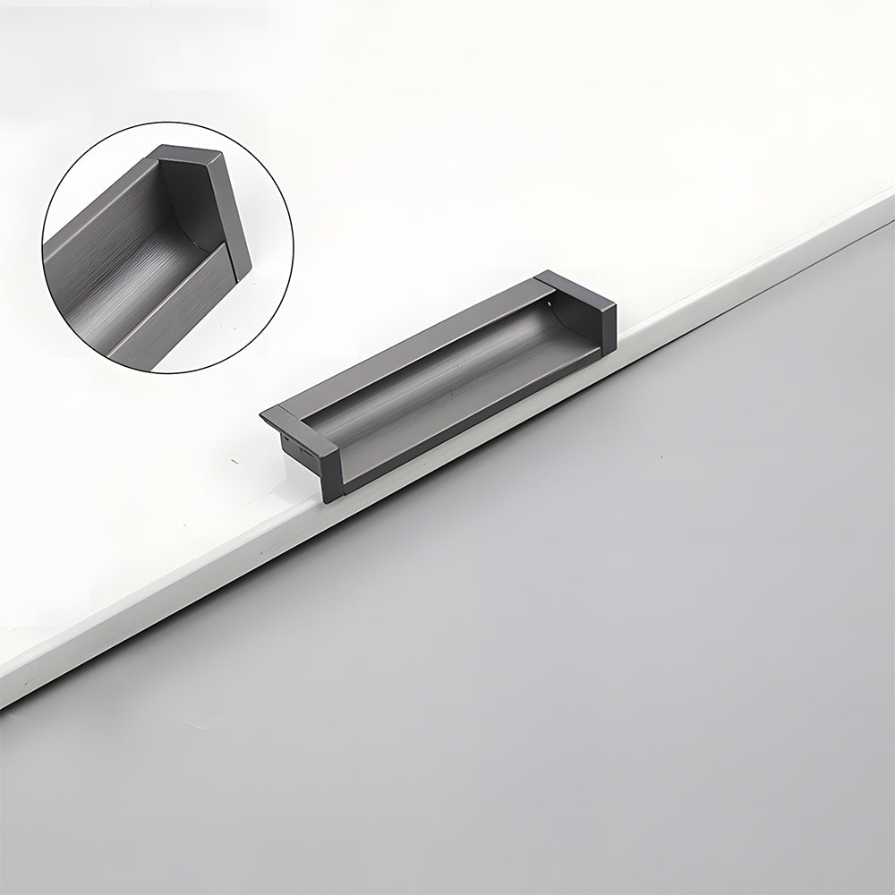 Recessed aluminum finger edge pull, pictured in one view showing the surface and mounting form