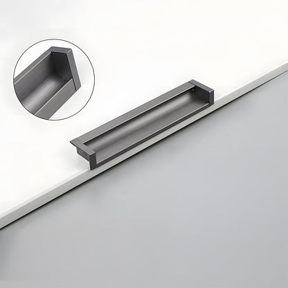 Gray recessed aluminum finger edge pull, presented for reference showing the surface and mounting form