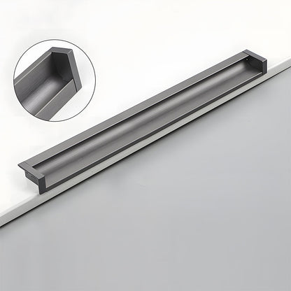 Gray recessed aluminum finger edge pull, displayed from the side showing the surface and mounting form