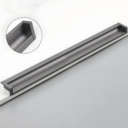 Recessed aluminum finger edge pull, shown in a focused view showing the surface and mounting form