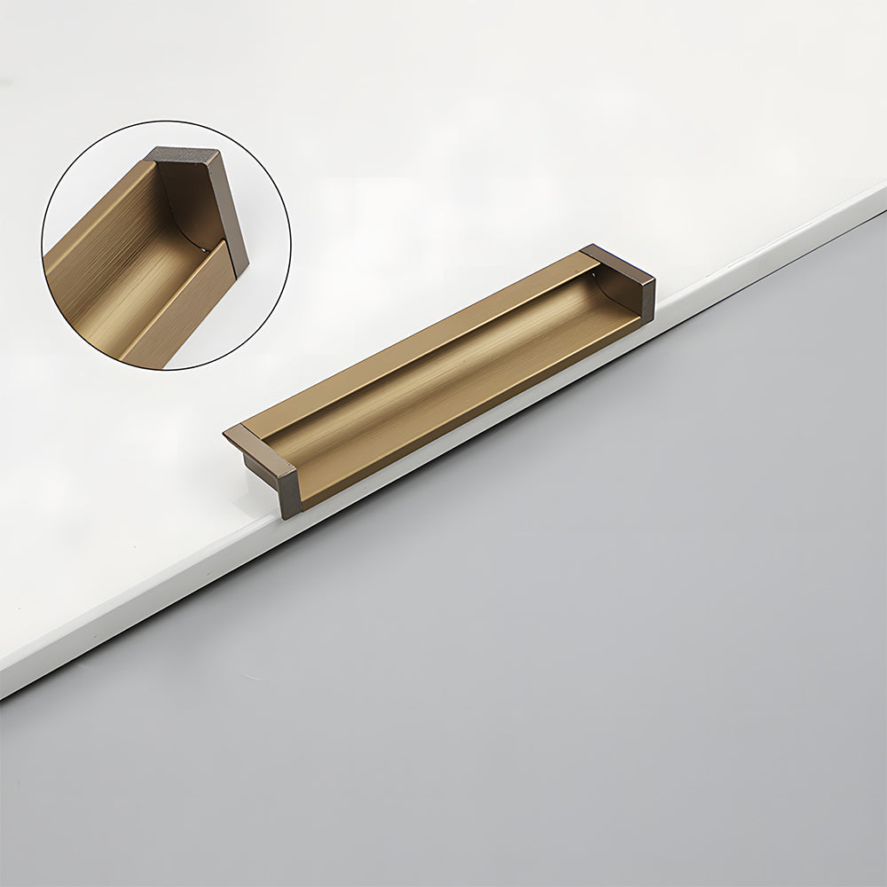 Bronze recessed aluminum finger edge pull, shown clearly with the profile and attachment in view