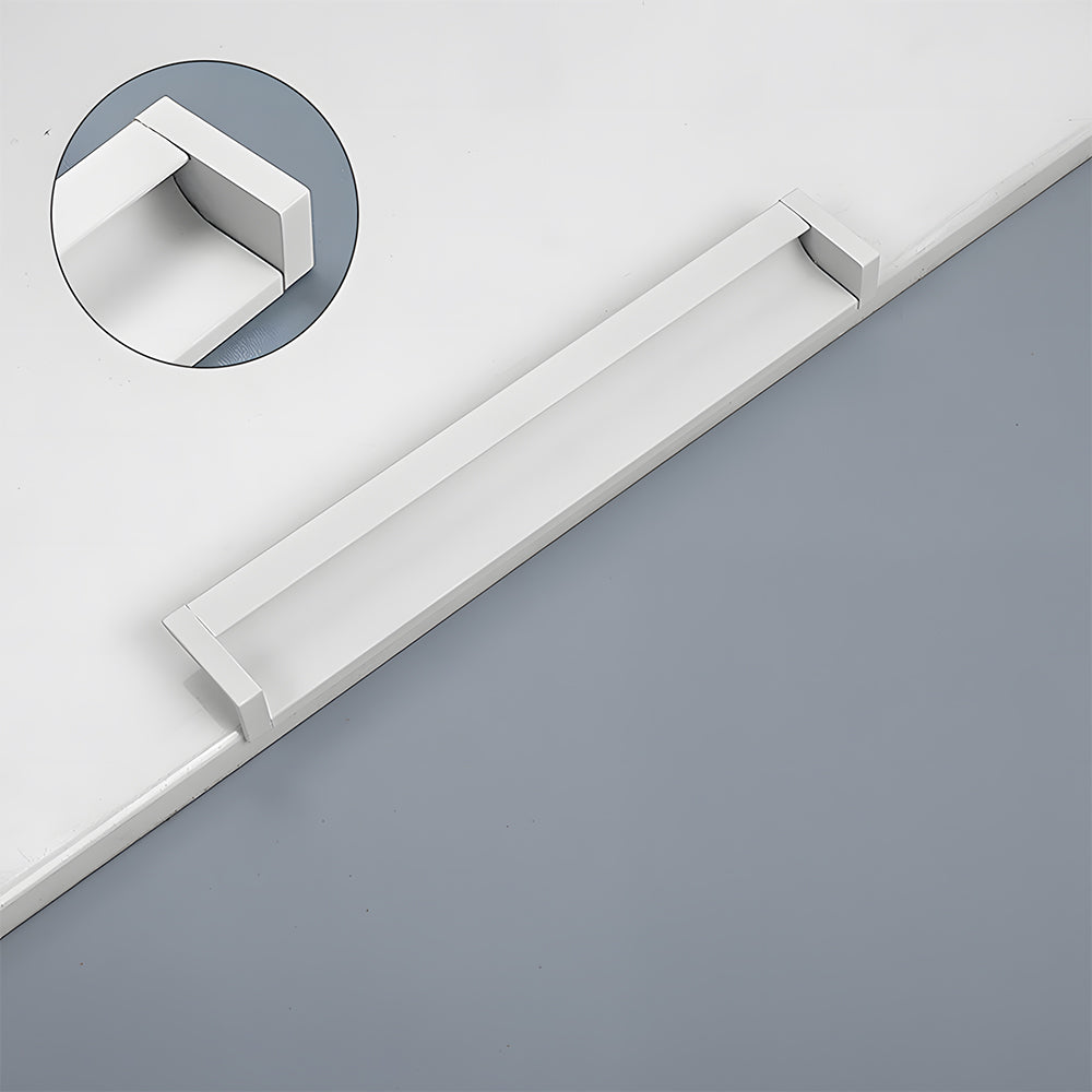 Recessed aluminum finger edge pull, shown in a focused view with the profile and attachment in view