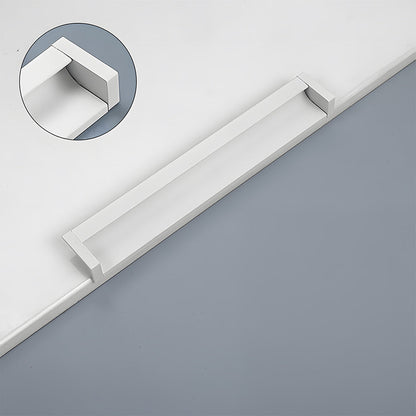 Recessed aluminum finger edge pull, shown in a focused view with the profile and attachment in view