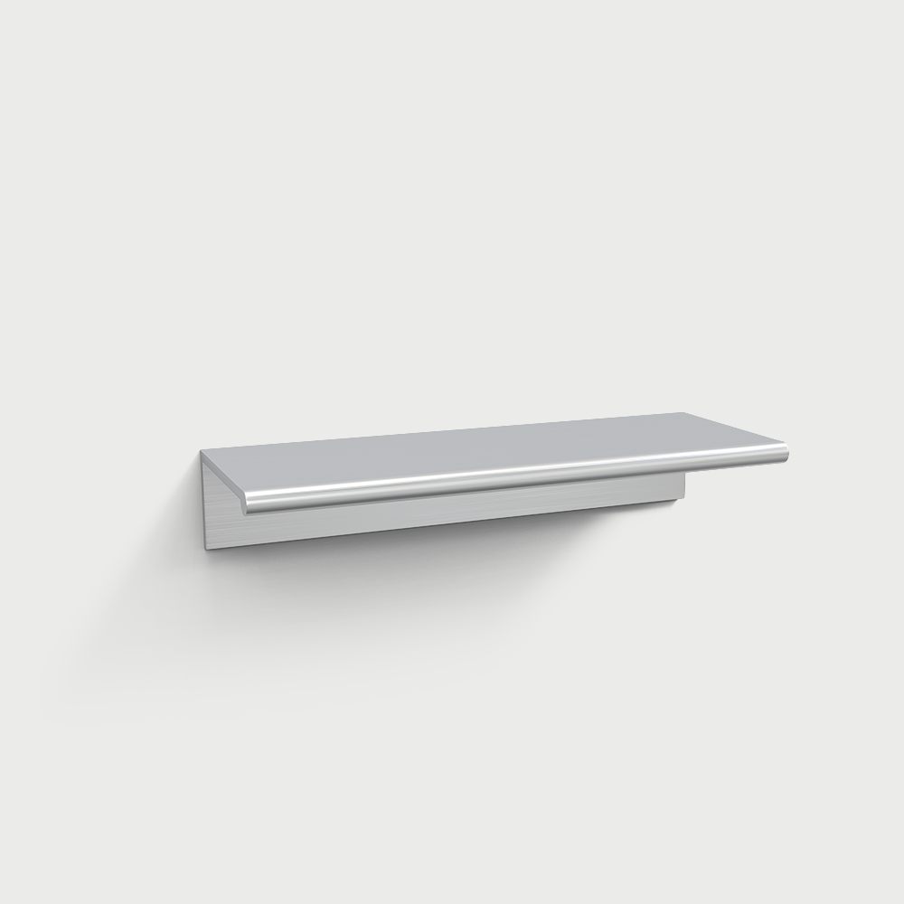Square aluminum cabinet edge pull, pictured in one view on a clean neutral background