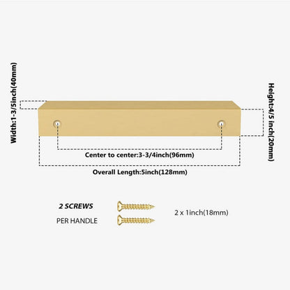 Square aluminum cabinet edge pull, presented for reference with dimensions and centers labeled