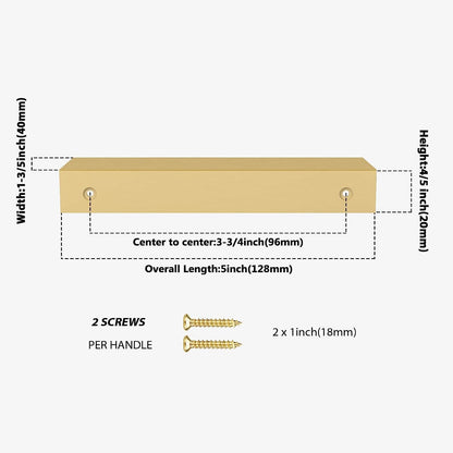 Square aluminum cabinet edge pull, shown at close range with dimensions and centers labeled