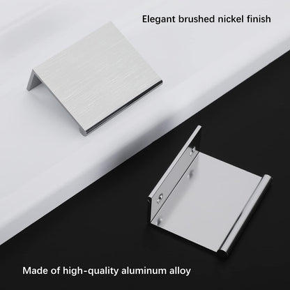 Square aluminum cabinet edge pull, presented for reference with its construction and finish visible