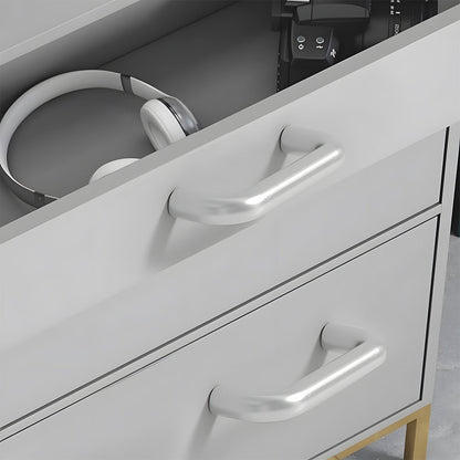 Silver rounded aluminum cabinet pull, presented for reference mounted on a finished cabinet front