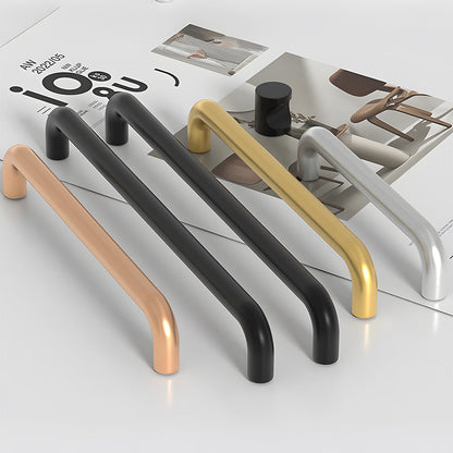 Rounded aluminum cabinet pull, pictured in one view as a color and finish lineup