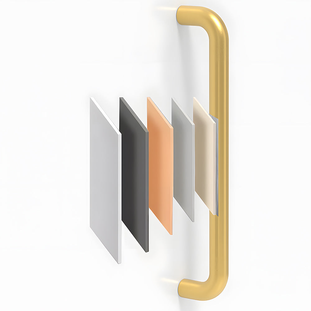Rounded aluminum cabinet pull, shown clearly with its construction and finish visible