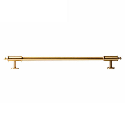 Antique brass round bar cabinet pull with matching T-knob, displayed from the side on a clean neutral background