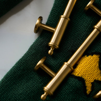 Antique brass round bar cabinet pull with matching T-knob, displayed from the side as a color and finish lineup