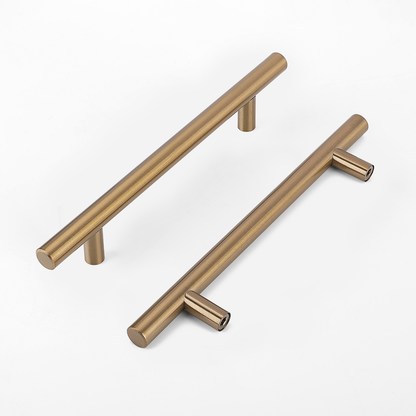Round T-bar antique bronze cabinet pull, shown clearly on a clean neutral background