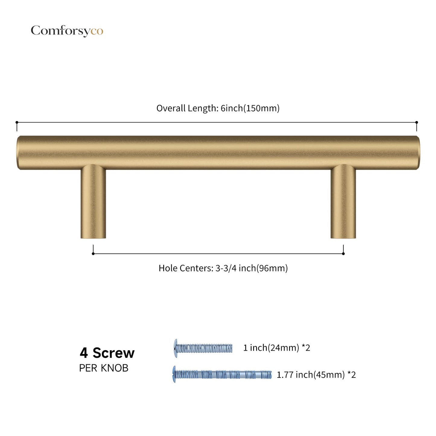 Round T-bar antique bronze cabinet pull, shown clearly with dimensions and centers labeled