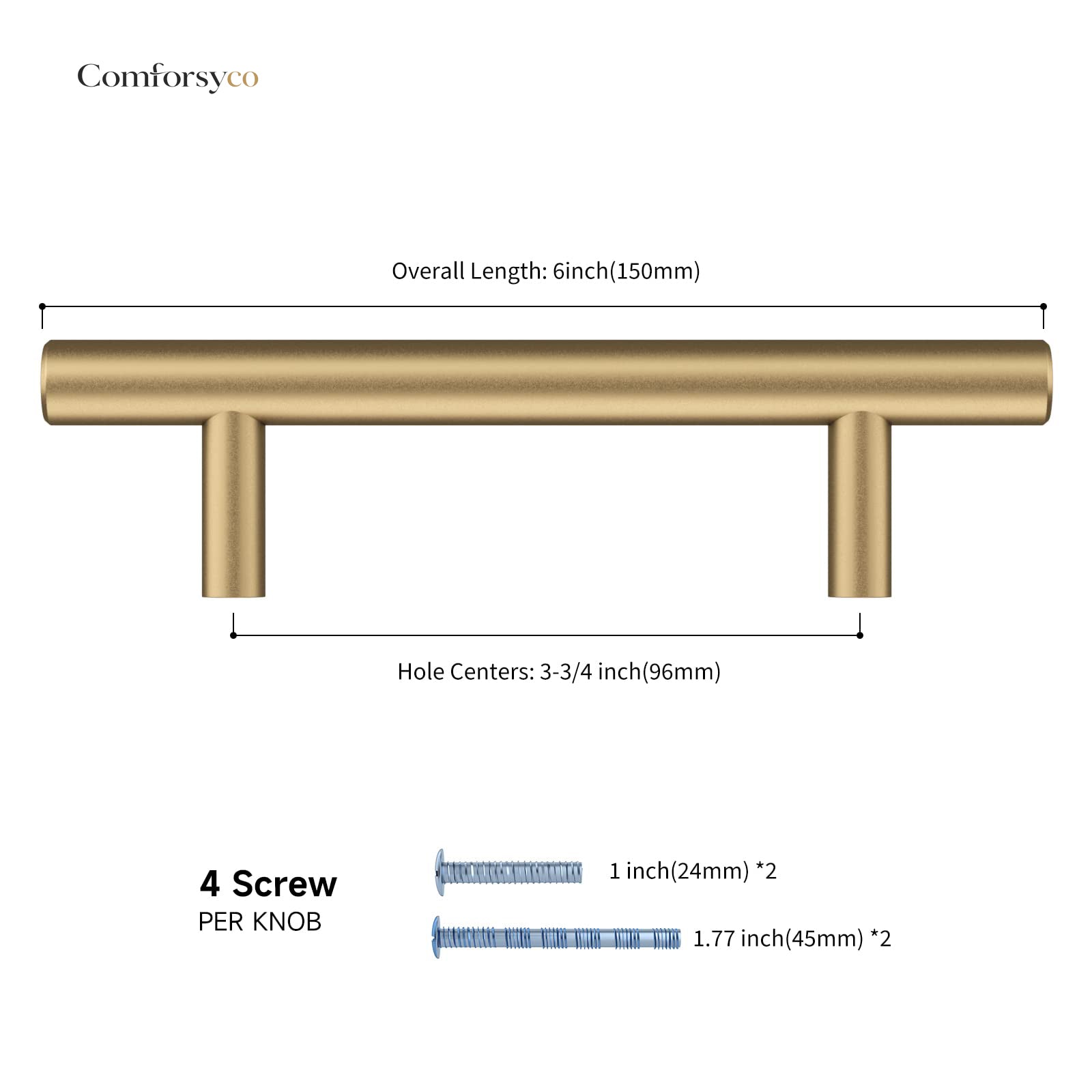 Round T-bar antique bronze cabinet pull, shown clearly with dimensions and centers labeled