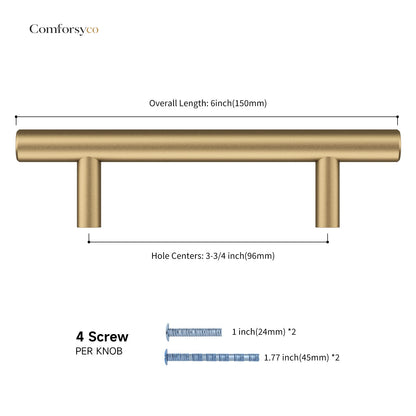 Round T-bar antique bronze cabinet pull, shown clearly with dimensions and centers labeled