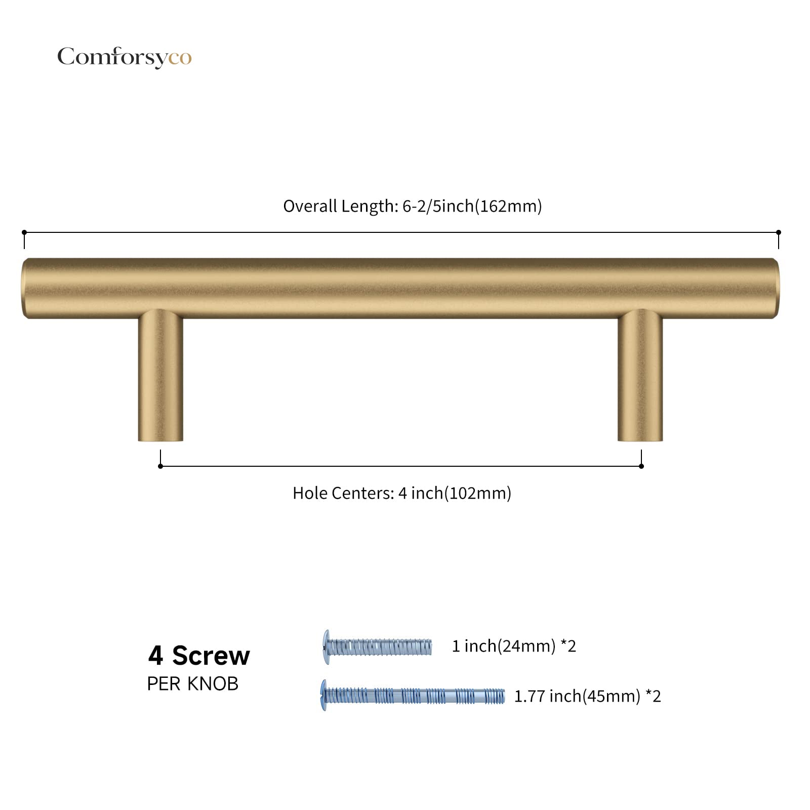 Round T-bar antique bronze cabinet pull, shown from one angle with dimensions and centers labeled