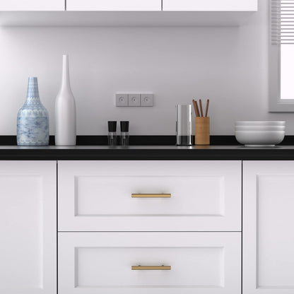 Round T-bar antique bronze cabinet pull, shown clearly installed on cabinetry in context