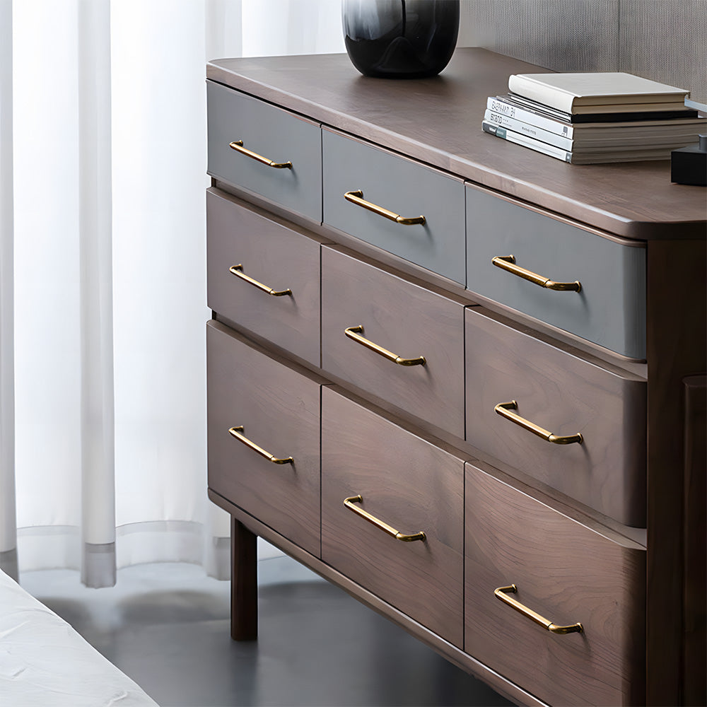 Antique bronze cabinet pull with octagonal knob, presented in another view installed on cabinetry in context