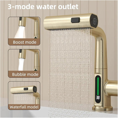 Aqualume Smart Waterfall Bathroom Sink Faucet with LED Display