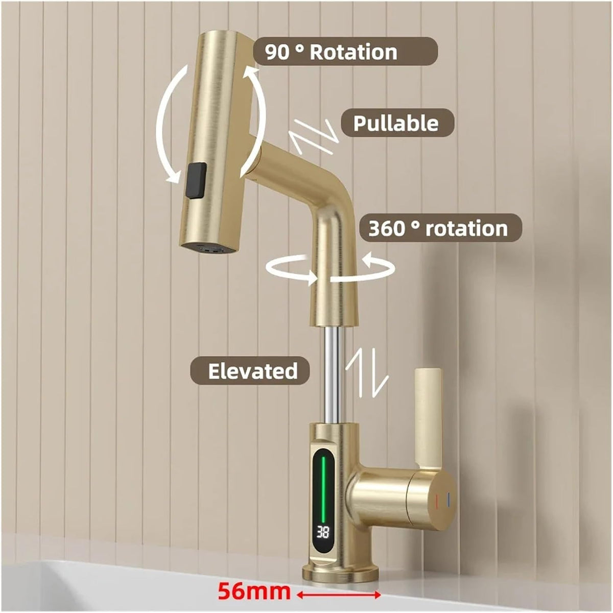 Aqualume Smart Waterfall Bathroom Sink Faucet with LED Display