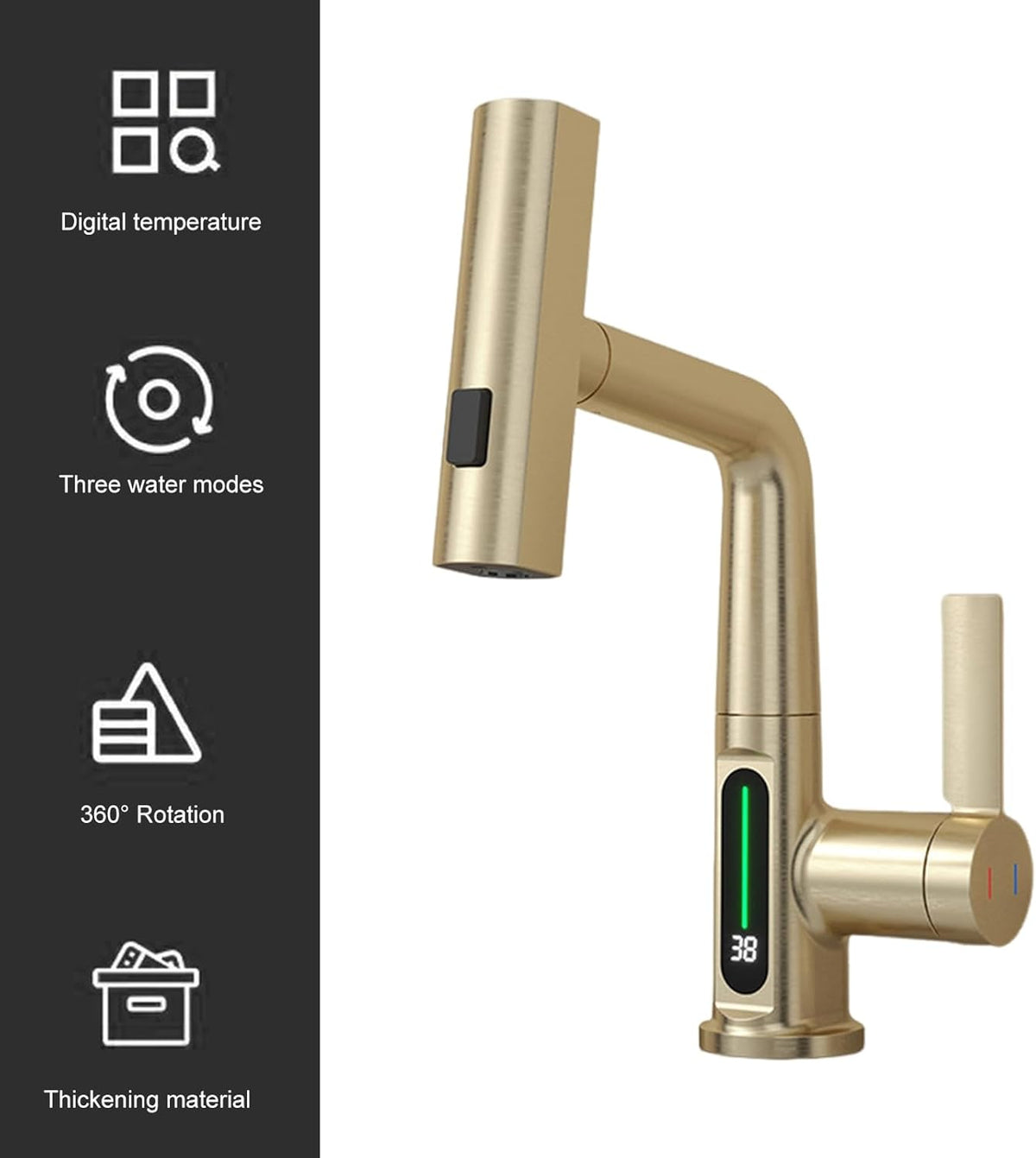 Aqualume Smart Waterfall Bathroom Sink Faucet with LED Display