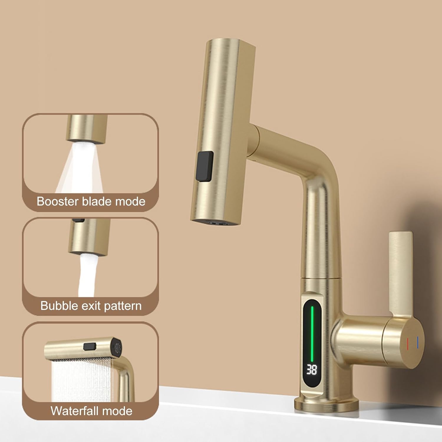 Aqualume Smart Waterfall Bathroom Sink Faucet with LED Display