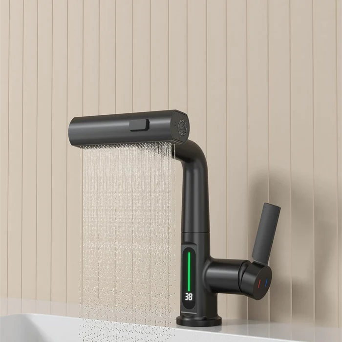 Aqualume Smart Waterfall Bathroom Sink Faucet with LED Display